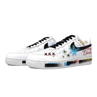 [Custom Snowfall Christmas women's style black and white]  Air Force 1 Skateboarding Shoes Women's Low-top White