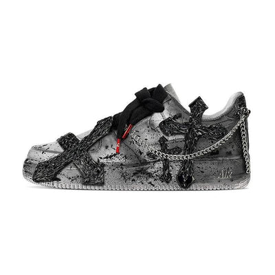 [Custom Women's cross in black and grey]  Air Force 1 Skateboarding Shoes Women's
