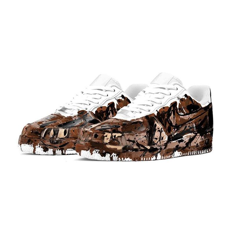 [Custom Women's ink-wash painting]  Air Force 1 Skateboarding Shoes Women's Low-top Brown/Black