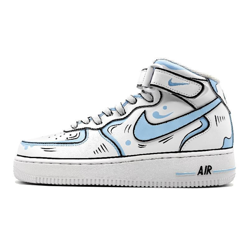 [Custom Women's dynamic 2D blue and gray style]  Air Force 1 Skateboarding Shoes Women's