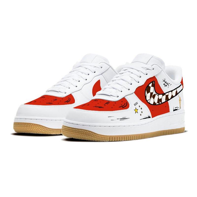 [Custom The Chinese team]  Air Force 1 Skateboarding Shoes Men Low-top Red/white