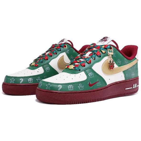 [Custom Women's Christmas green gold hook]  Air Force 1 Skateboarding Shoes Women's