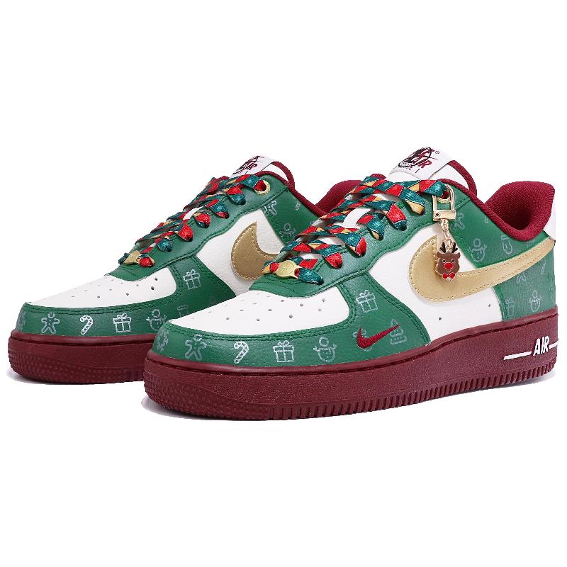 [Custom Women's Christmas green gold hook]  Air Force 1 Skateboarding Shoes Women's