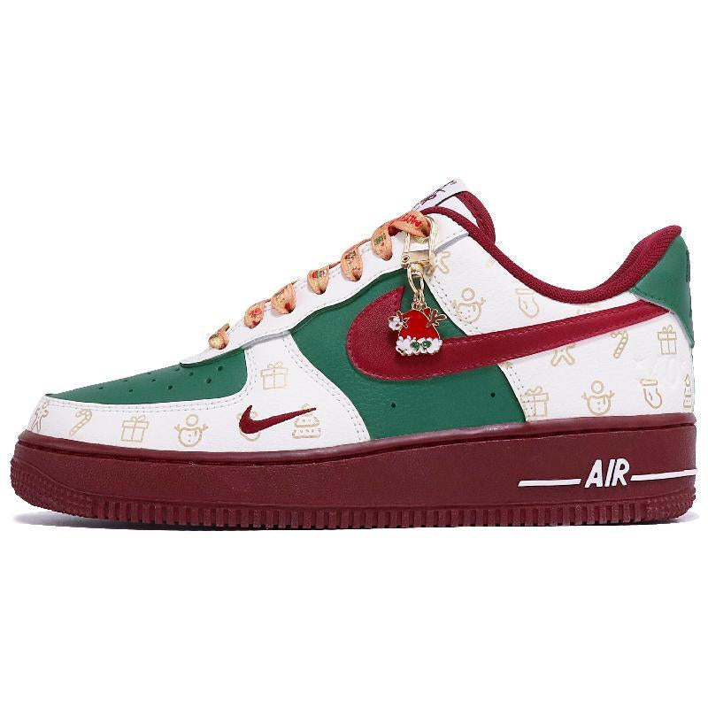[Custom Women's Christmas green gold snowflake]  Air Force 1 Skateboarding Shoes Women's