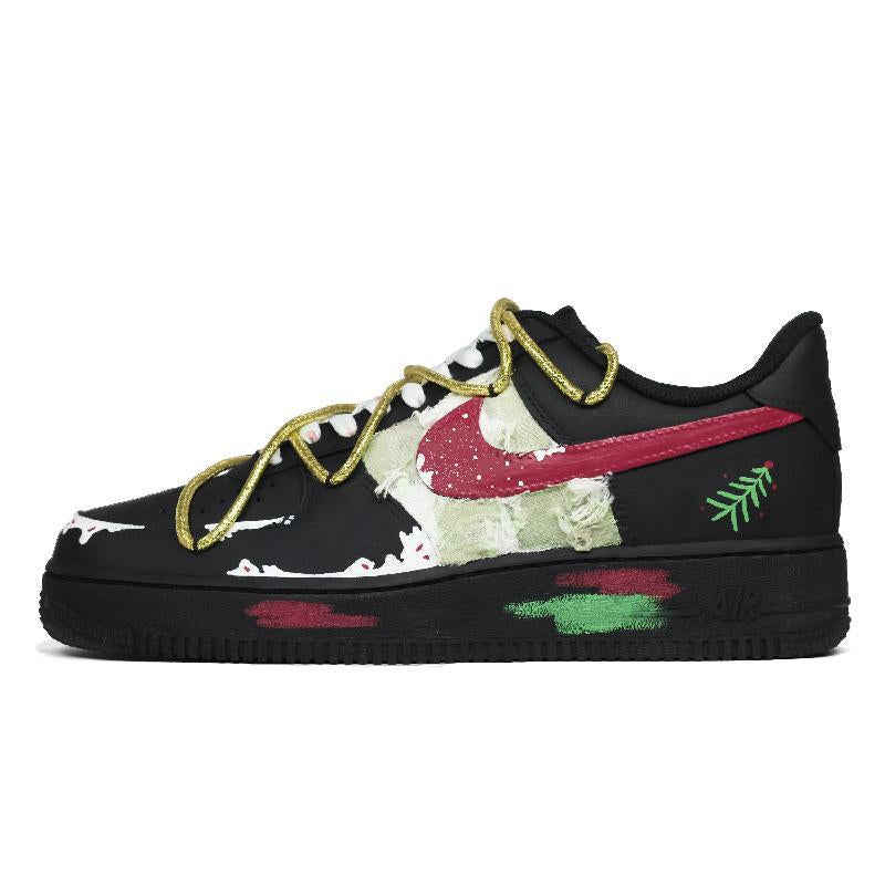 [Custom Winter forest for men and women]  Air Force 1 Skateboard Shoes Unisex Low-Top Black/Red/Green