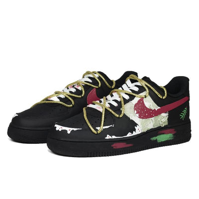 [Custom Winter forest for men and women]  Air Force 1 Skateboard Shoes Unisex Low-Top Black/Red/Green