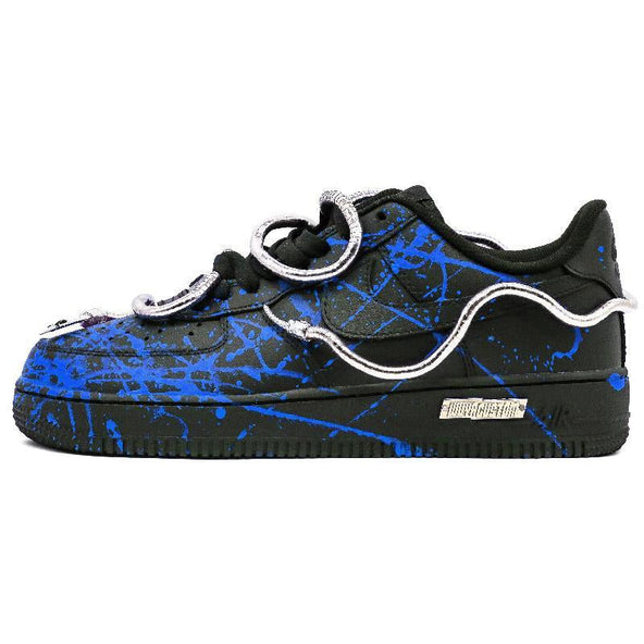 [Custom Snake blue men's style]  Air Force 1 Skateboarding Shoes Men Low-top Black/Blue/Silver