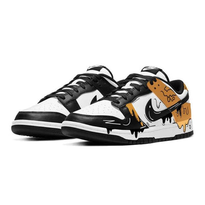 [Custom Yellow Runny Core]  Dunk Skateboarding Shoes Unisex Low-top White/black