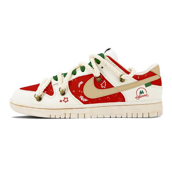 [Custom Red Christmas]  Dunk Skateboarding Shoes Men Low-top Beige/green