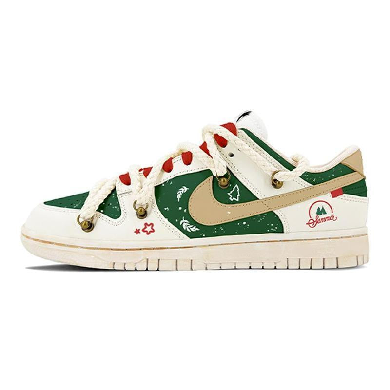 [Custom Green Christmas]  Dunk Skateboarding Shoes Men Low-top Beige/Green