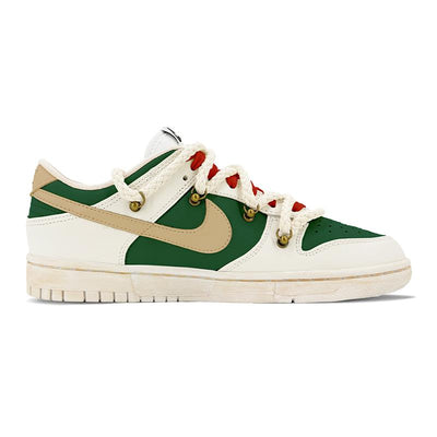 [Custom Green Christmas]  Dunk Skateboarding Shoes Men Low-top Beige/Green