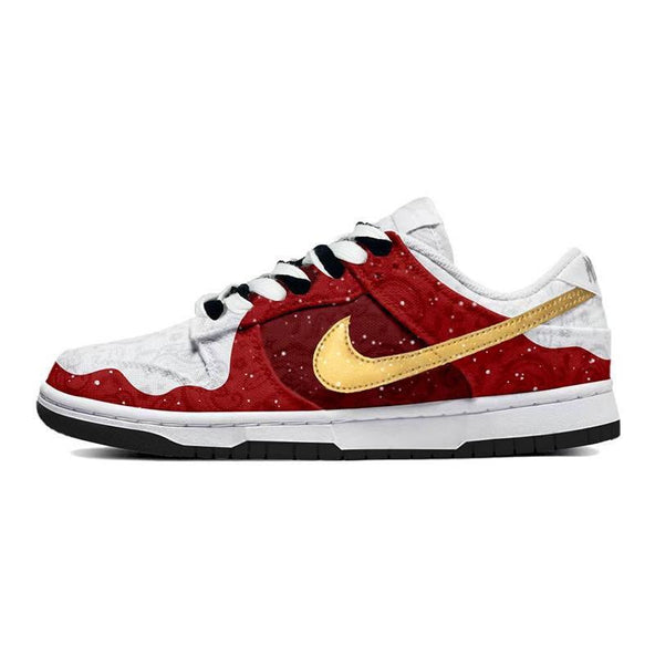 [Custom Christmas-themed white, red and gold]  Dunk Skateboarding Shoes