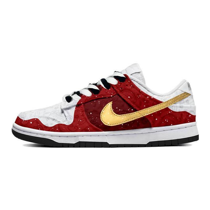 [Custom Christmas-themed white, red and gold]  Dunk Skateboarding Shoes