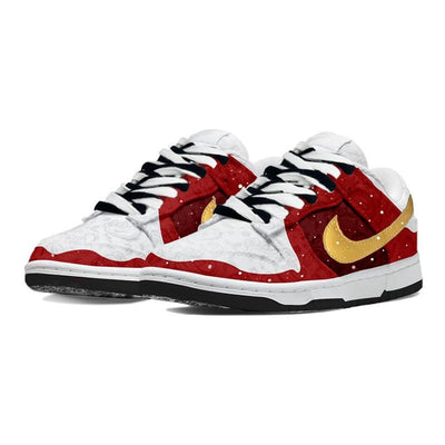[Custom Christmas-themed white, red and gold]  Dunk Skateboarding Shoes
