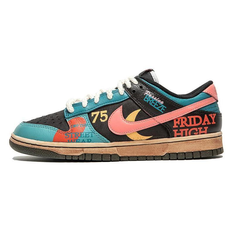 [Custom Men's graffiti in black and red]  Dunk Skateboarding Shoes Men