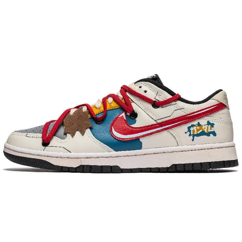 [Custom The male model's battle damage is as high as white and blue]  Dunk Skateboarding Shoes Men Low-top White/Blue/Red