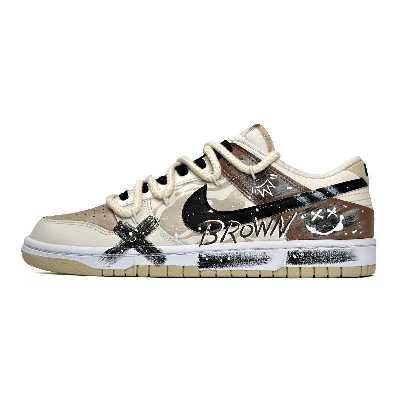 [Custom Mocha graffiti men's style in yellow and brown]  Dunk Skateboarding Shoes Men