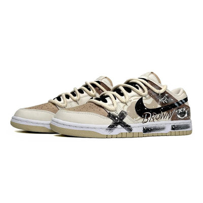[Custom Mocha graffiti men's style in yellow and brown]  Dunk Skateboarding Shoes Men