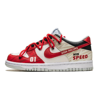[Custom Men's top-secret racing in white and red]  Dunk Skateboarding Shoes Men Low-top White/red