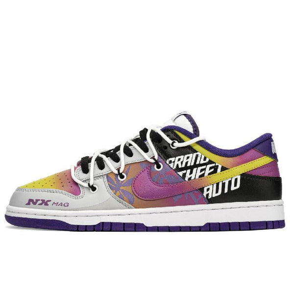 [Custom Sunset Beach]  Dunk Skateboarding Shoes Men Low-top Black/purple