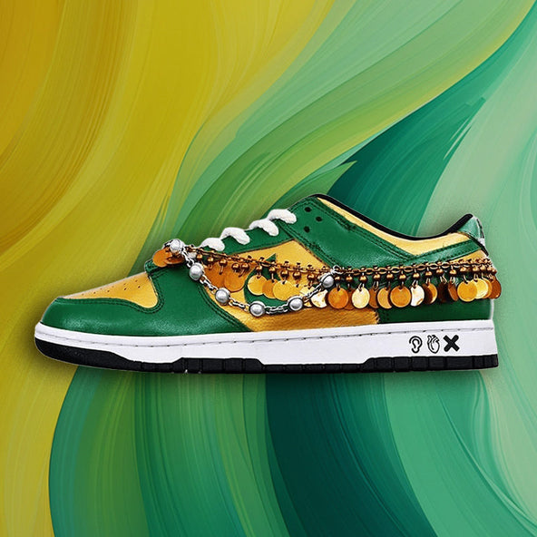 [Custom Men's Gibberro]  Dunk Skateboarding Shoes Men Low-top Green/Gold