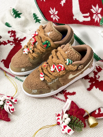 [Custom Gingerbread Man] Jordan Air Jordan 1 Low Top Unisex Skateboarding Shoes Brown