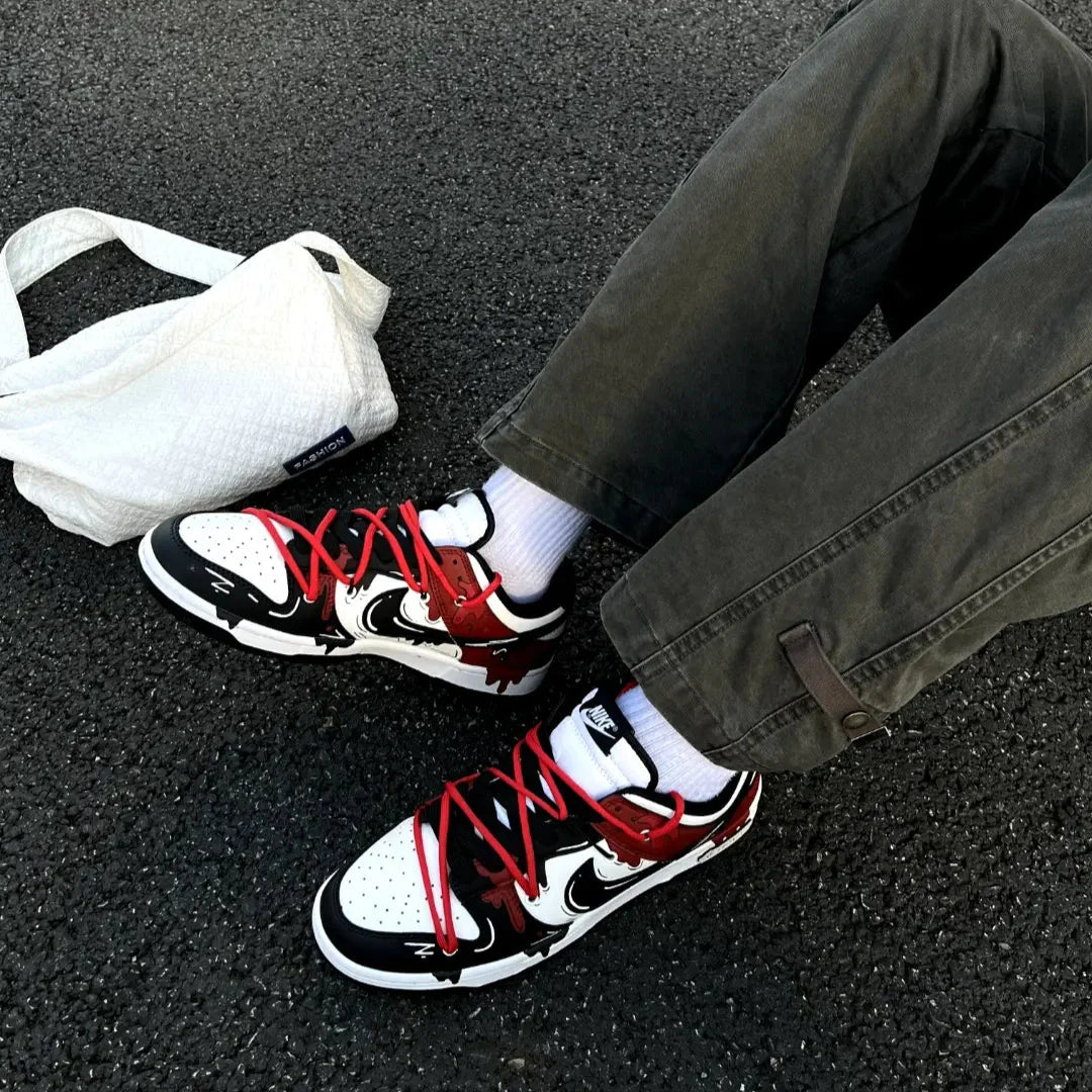 [Custom Men's black and red fluid S-BOX]  Dunk Skateboarding Shoes Men