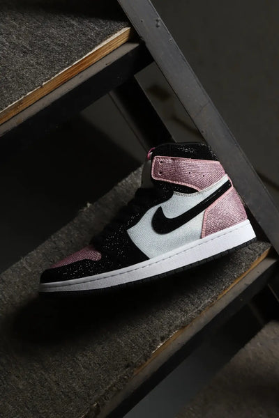[Custom Pink&Black - Full Diamond] Air Jordan 1 Mid - Top Skateboarding Shoes Unisex