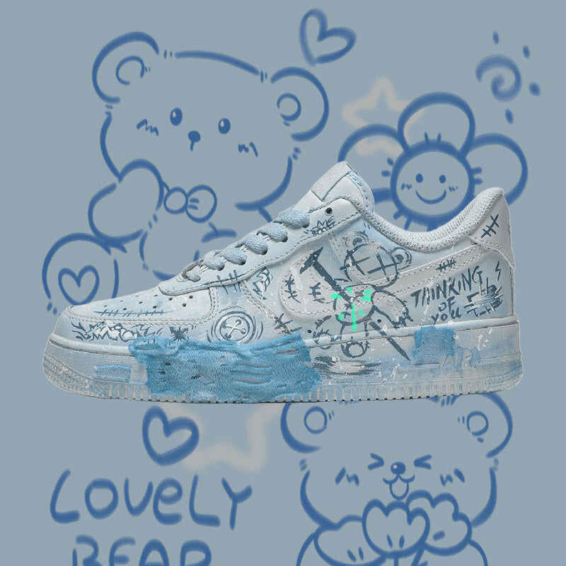 [Custom The men's lost puppet bear blue]  Air Force 1 Skateboarding Shoes Men Low-top Blue