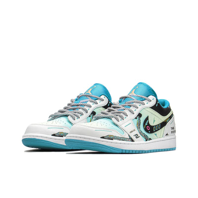 [Custom Cyber Mint Candy] Air Jordan 1 Low Unisex White/Blue/Green