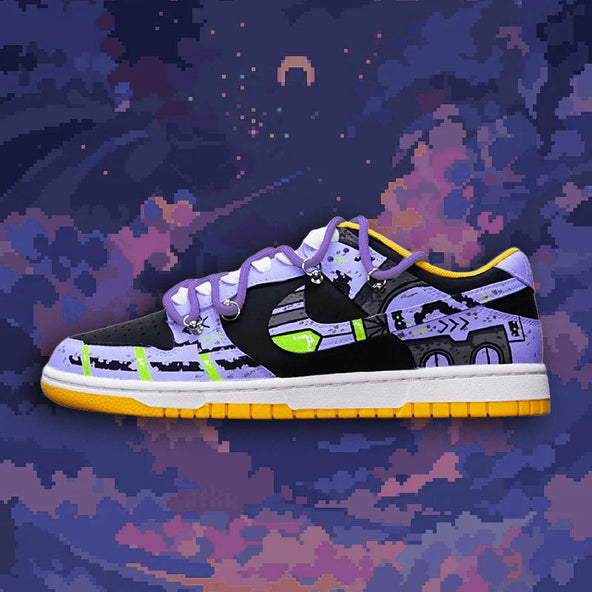 [Custom Dark Battle Damage Blue-violet S-BOX]  Dunk Skateboarding Shoes Men