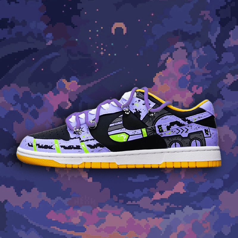 [Custom Dark Battle Damage Blue-violet S-BOX]  Dunk Skateboarding Shoes Men