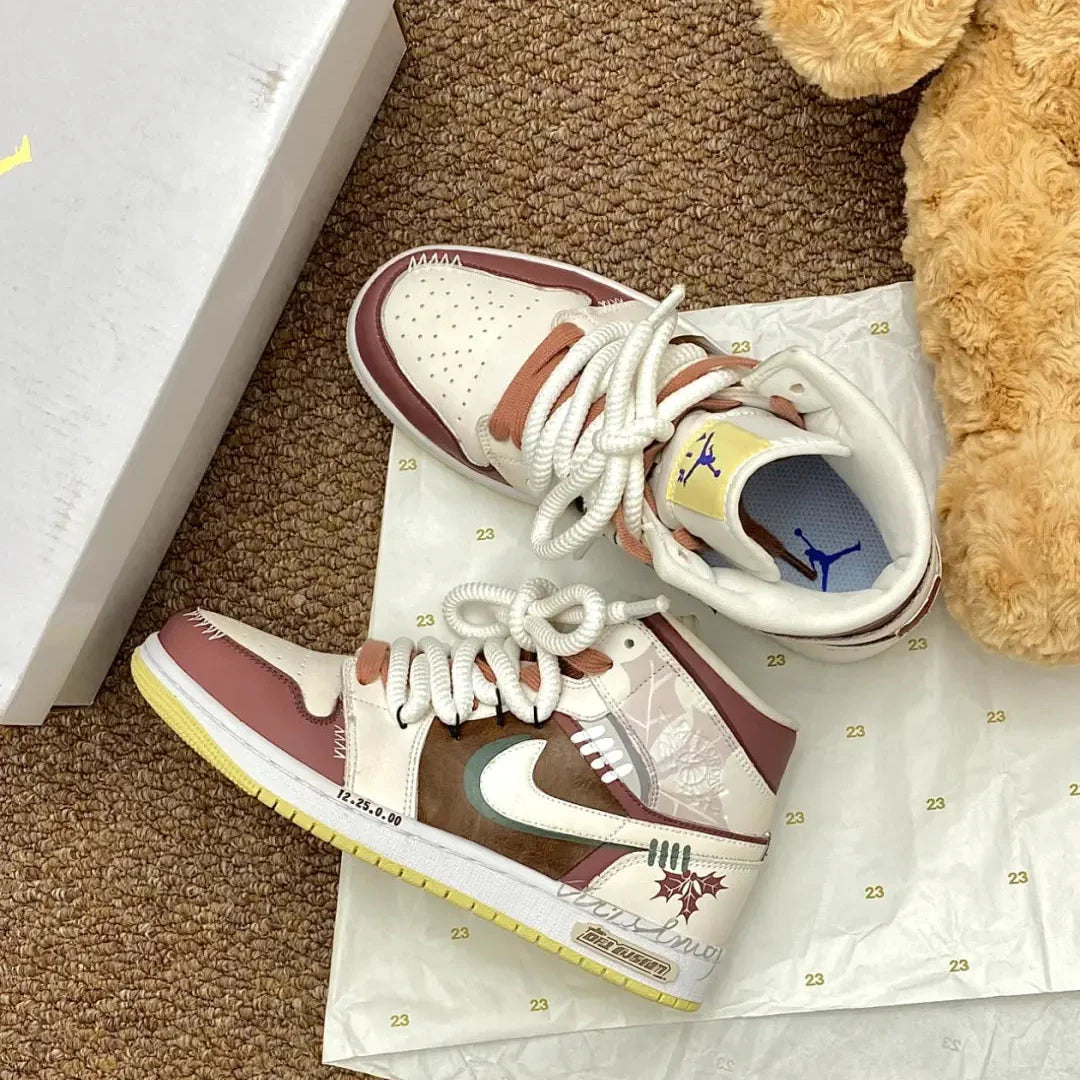 [Custom Winter Wish] Air Jordan 1 Mid - Top Skateboarding Shoes Unisex