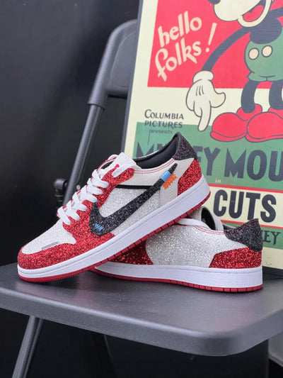 [Custom Black&Red - Full Diamond] Jordan Air Jordan 1 Low Top Men's Skateboarding Shoes