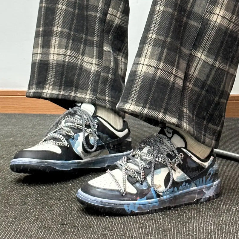 [Custom Survival rules for men]  Dunk Skateboarding Shoes Men Low-top Blue/off-white