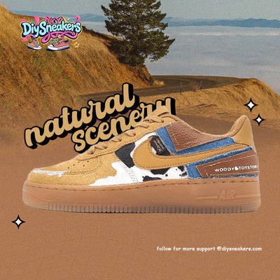 [Custom Woody Cowboy]  Air Force 1 Skateboarding Shoes Low-top Unisex White/Black/Blue Unisex