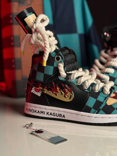 [Custom Demon Slayer - Tanjiro] Air Jordan 1 High Top Unisex Skateboarding Shoes Green/Black