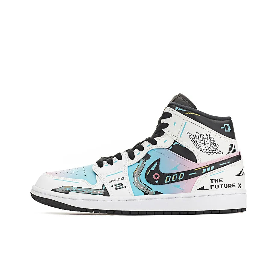 [Custom Cyber Cotton Candy] Jordan Air Jordan 1 Mid Unisex Skateboarding Shoes