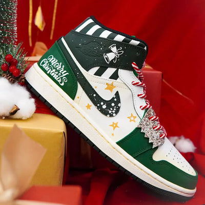[Custom Shooting Star] Air Jordan 1 Mid Top Unisex Skateboarding Shoes Green