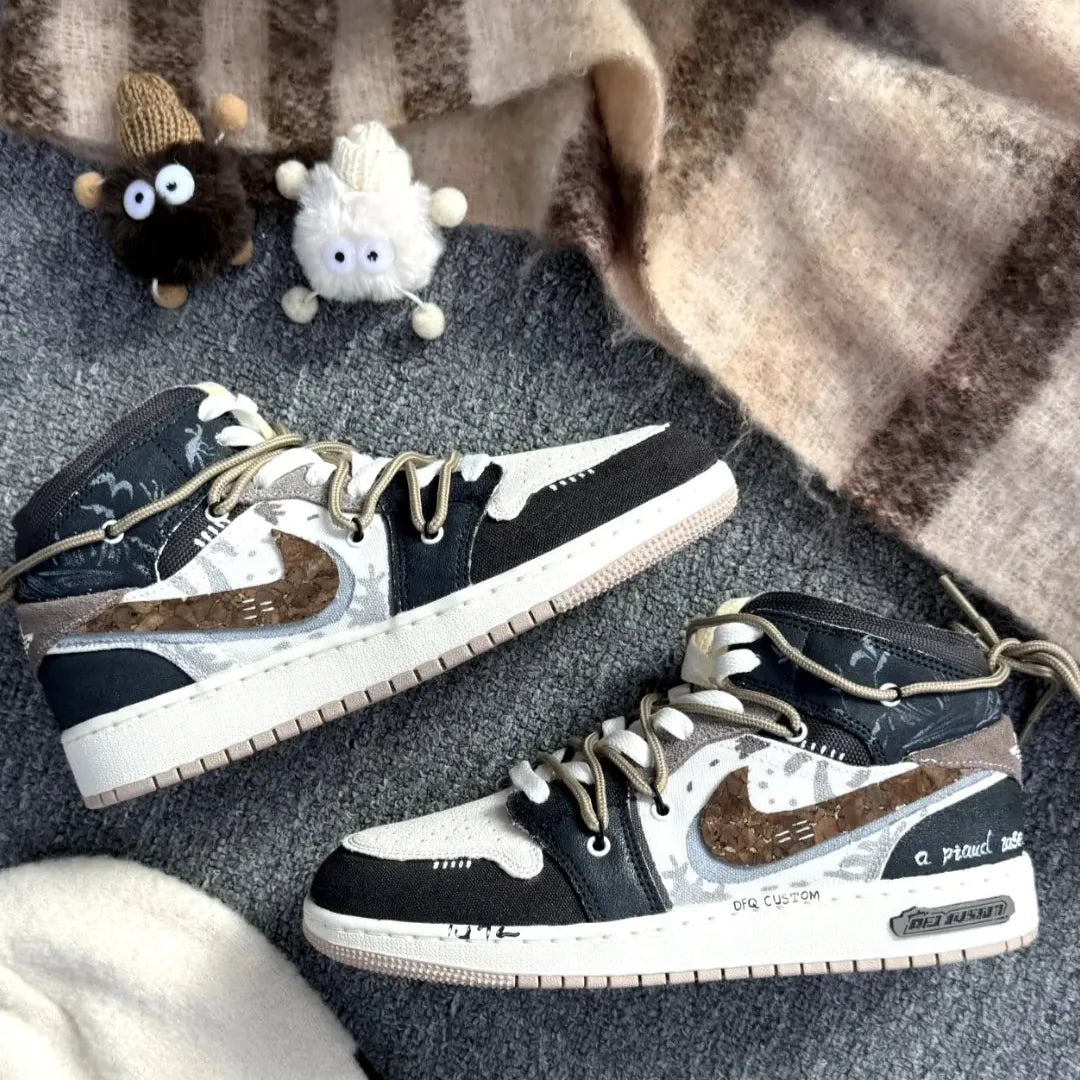 [Custom Wilderness Graffiti] Air Jordan 1 Men's Mid Skateboarding Shoes