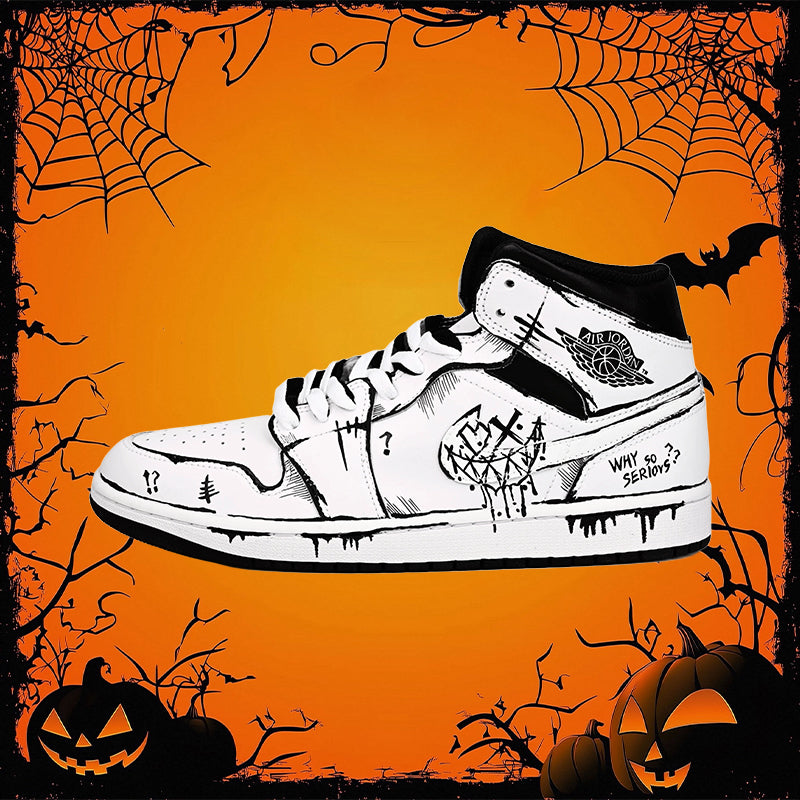 [Custom Line Joker] Jordan Air Jordan 1 High Top Unisex Skateboarding Shoes White/Black