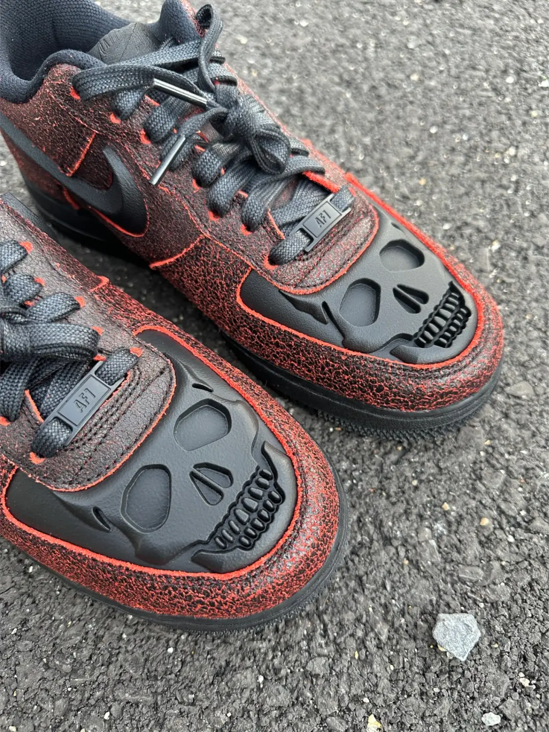 [Custom Skull] Air Force 1 Skateboarding Shoes Unisex Black/Red
