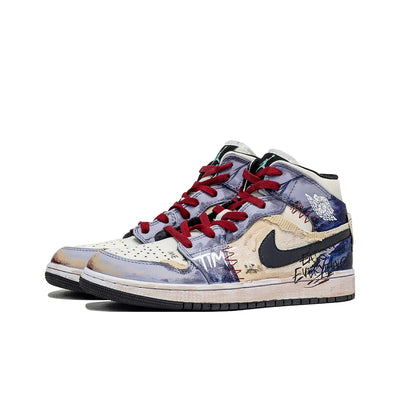 [Custom LA] Air Jordan 1 High Top Unisex Skateboarding Shoes White/Purple