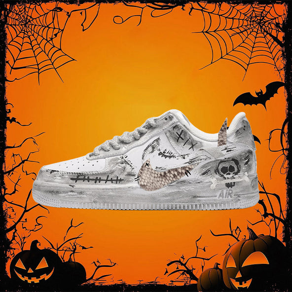 [Customized Snakeskin Pattern/Skull] Air Force 1 Low-top Shoes Unisex Grafiti Grey/White