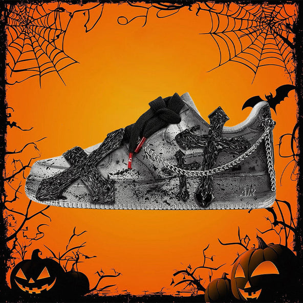 [Custom Women's cross in black and grey]  Air Force 1 Skateboarding Shoes Women's