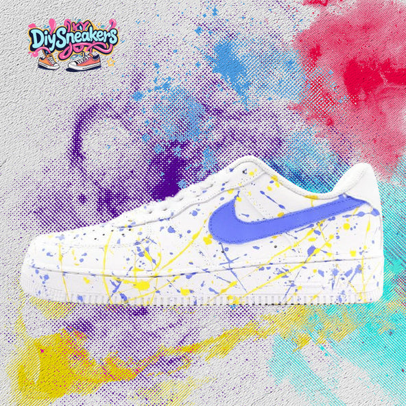 [Custom The colors are jumping, blue and yellow]  Air Force 1 Skateboarding Shoes Men Low-top White/Blue/Yellow