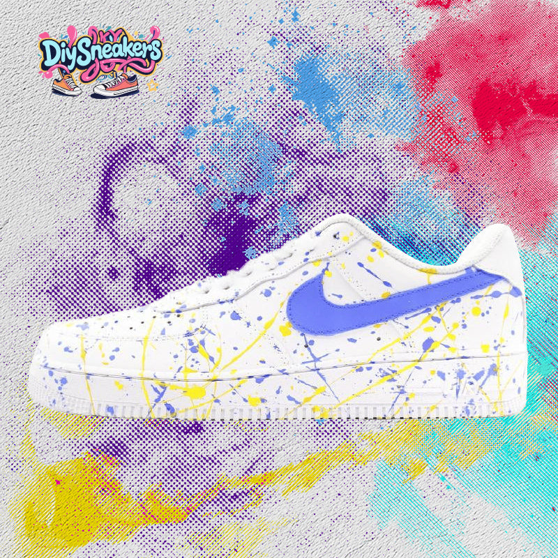 [Custom The colors are jumping, blue and yellow]  Air Force 1 Skateboarding Shoes Men Low-top White/Blue/Yellow