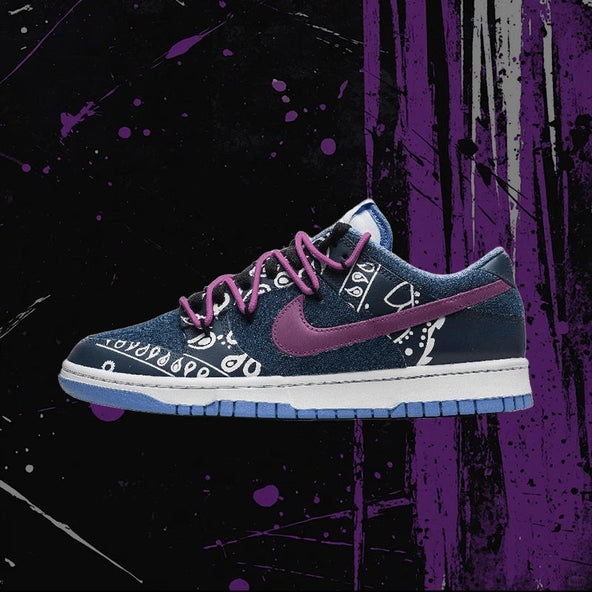 [Custom Bibo Cashew Nuts]  Dunk Skateboarding Shoes Unisex Low-top Purple/Blue