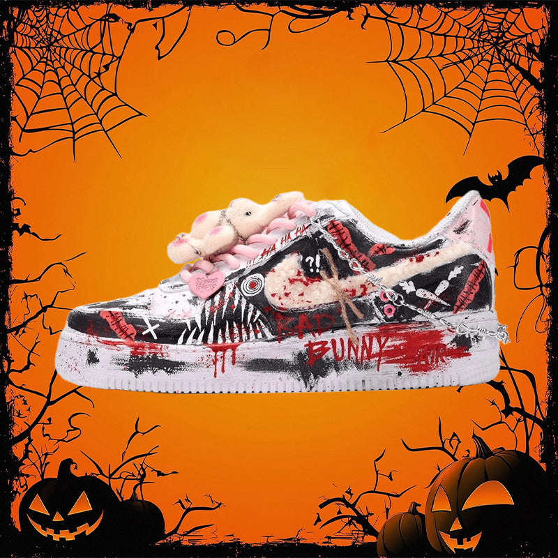 [Custom The female bad rabbit]  Air Force 1 Skateboard Shoes Women's Low-Top Red/Black