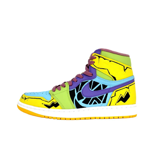 [Custom Stunning] Air Jordan 1 High Top Unisex Skateboarding Shoes Yellow/Green/Blue